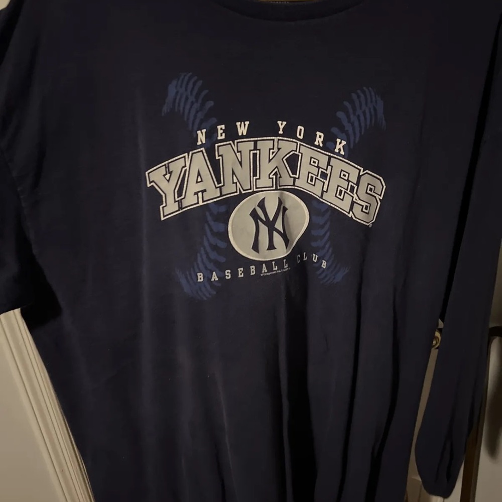New York Yankees MLB Navy Blue Baseball Club Long Sleeve Shirt XXL 2XL Genuine